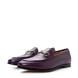 Gucci Calfskin Womens Jordaan Horsebit Loafers 35.5 Shiny Vineyard 39.5